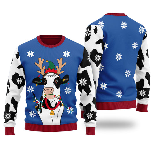 Funny Cow Ugly Christmas Sweater Royal