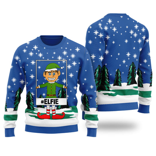 Funny Elf Selfie Ugly Christmas Sweater Royal
