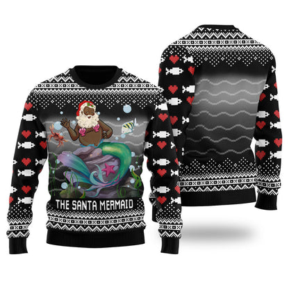 Funny Black Santa Mermaid Black Ugly Christmas Sweaters