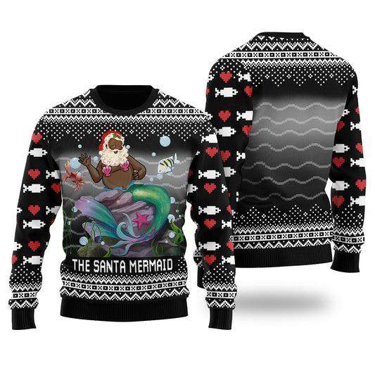 Funny Black Santa Mermaid Black Ugly Christmas Sweaters