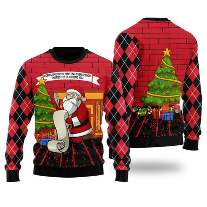Judging Santa Ugly Christmas Sweater Black