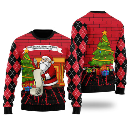 Judging Santa Ugly Christmas Sweater Black