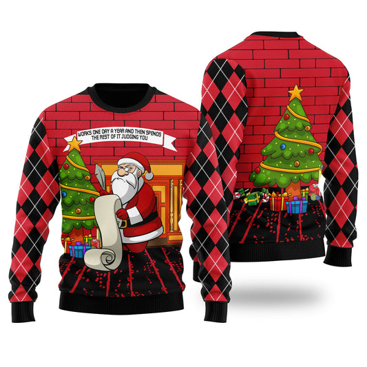 Judging Santa Ugly Christmas Sweater Black
