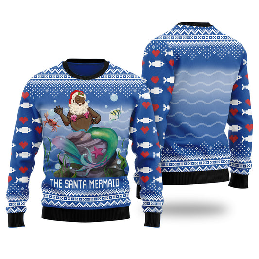 Funny Black Santa Mermaid Royal Ugly Christmas Sweaters