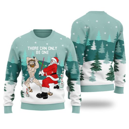 Santa Fighting For Christmas Ugly Christmas Sweater - Funny Ugly Christmas Sweater