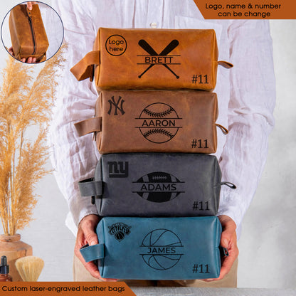 Regalo de béisbol, fútbol, baloncesto, bolsa de aseo personalizada, regalo para entrenador de béisbol, regalos para el equipo, bolsa de béisbol, neceser de cuero para hombre, bolsas de cuero personalizadas grabadas con láser