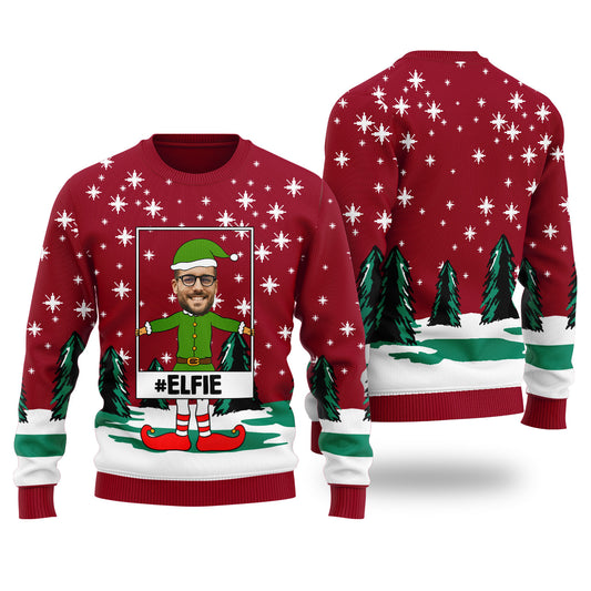 Elf Selfie Custom Ugly Christmas Sweater Cardinal Red - Funny Ugly Christmas Sweater