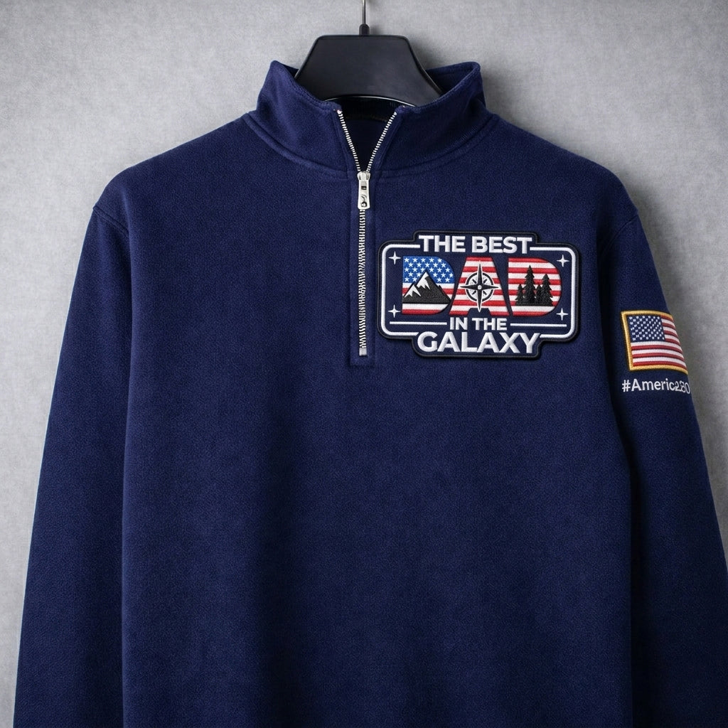 Sudadera con cremallera corta Mountain The Best Dad In The Galaxy America 250 Anniversary Embroidered Logo Premium, suéter con cremallera corta inspirado