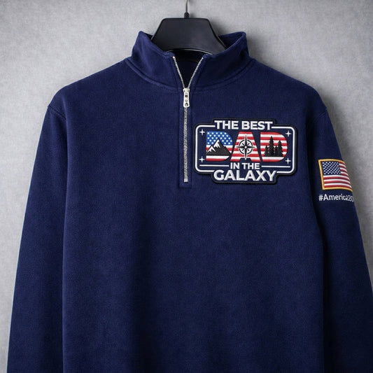 Mountain The Best Dad In The Galaxy America 250 Anniversary Embroidered Logo Premium Quarter Zip Sweatshirt, Inspired Quarter Zip Sweater