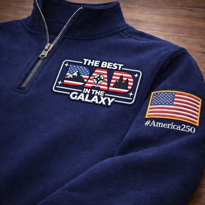 Sudadera con cremallera corta Mountain The Best Dad In The Galaxy America 250 Anniversary Embroidered Logo Premium, suéter con cremallera corta inspirado