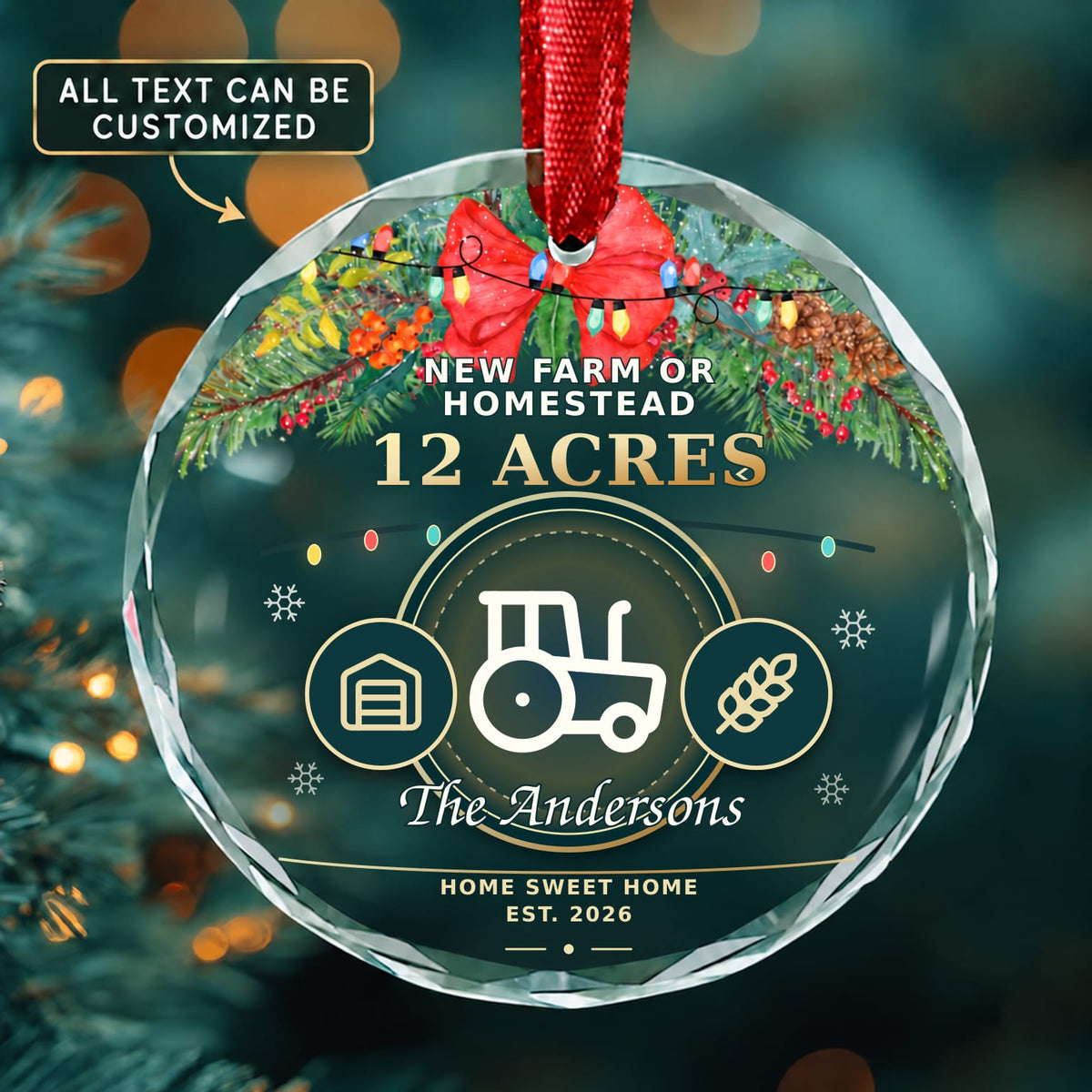 New Farm or Homestead Personalized Glass Ornament | 5To9Vibe