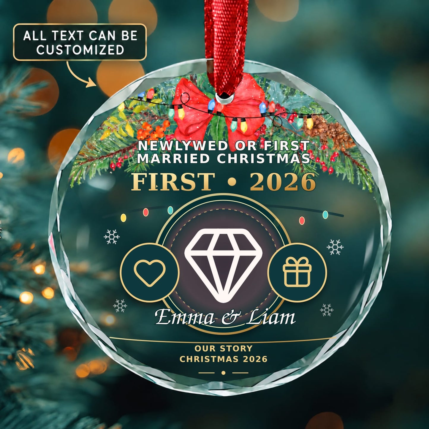 Newlywed or First Married Christmas Personalized Glass Ornament | 5To9Vibe
