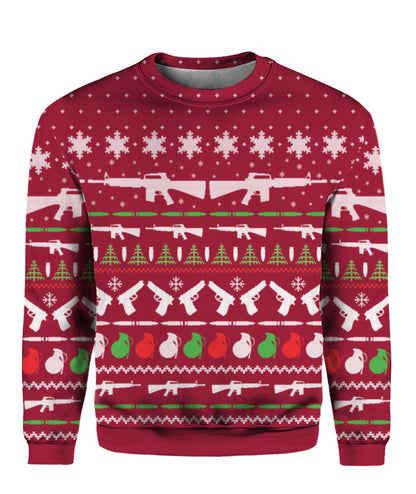 Gun Christmas Sweater Red - Funny Ugly Christmas Sweater