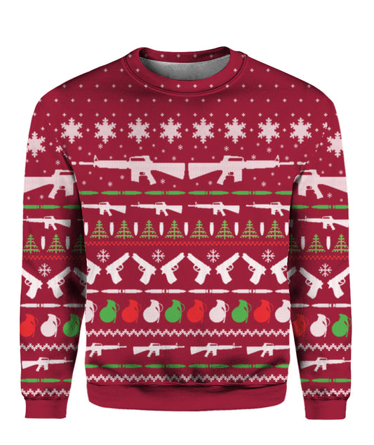 Gun Christmas Sweater Red - Funny Ugly Christmas Sweater