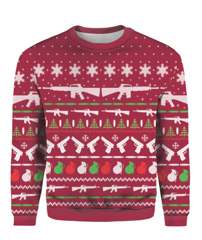 Gun Christmas Sweater Red - Funny Ugly Christmas Sweater
