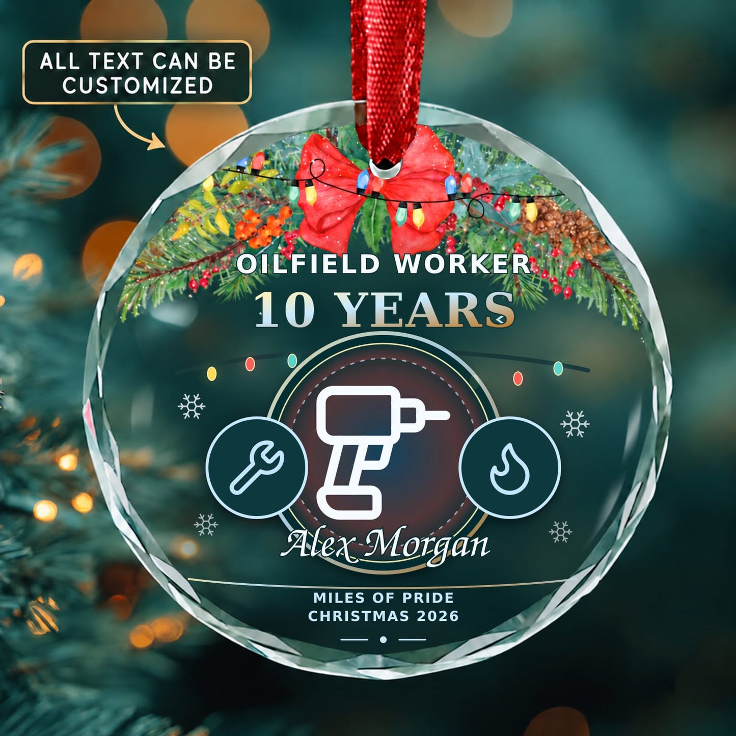 Oilfield Worker Personalized Glass Ornament | 5To9Vibe