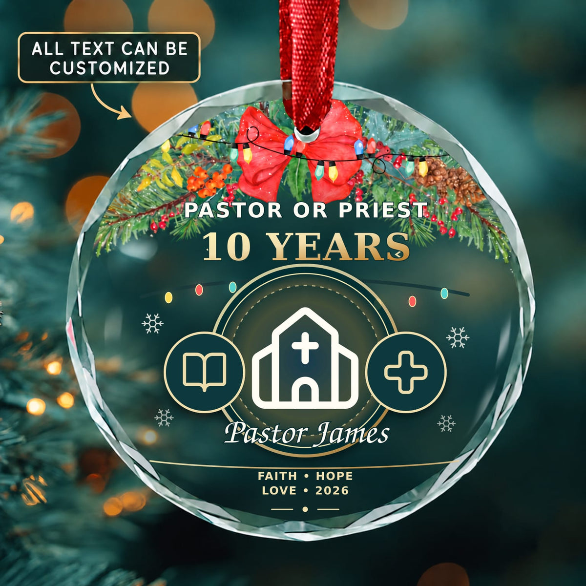 Pastor or Priest Personalized Glass Ornament | 5To9Vibe