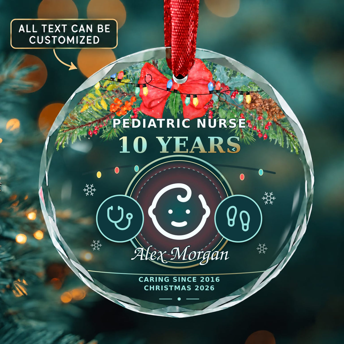 Pediatric Nurse Personalized Glass Ornament | 5To9Vibe