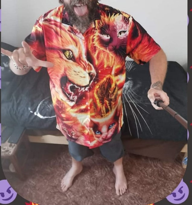 Cat Play Fire - Hawaiian Shirt 