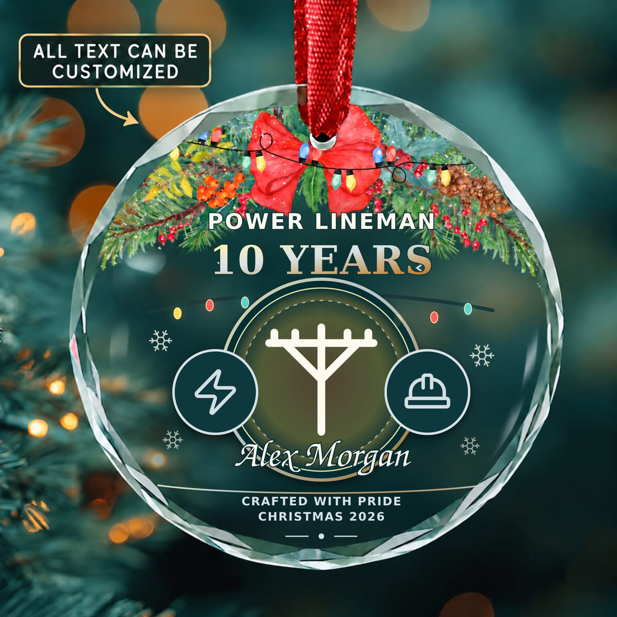 Power Lineman Personalized Glass Ornament | 5To9Vibe