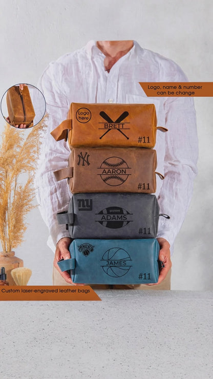 Regalo de béisbol, fútbol, baloncesto, bolsa de aseo personalizada, regalo para entrenador de béisbol, regalos para el equipo, bolsa de béisbol, neceser de cuero para hombre, bolsas de cuero personalizadas grabadas con láser