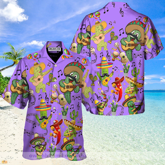 Cactus Love Music Purple - Unisex Hawaiian Shirt For Men and Women