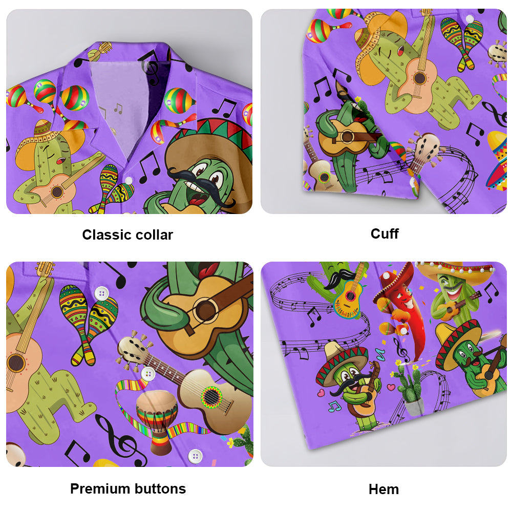 Cactus Love Music Morado - Camisa Hawaiana Unisex para Hombres y Mujeres