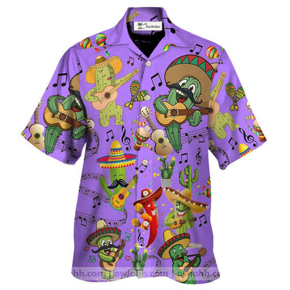 Cactus Love Music Morado - Camisa Hawaiana Unisex para Hombres y Mujeres