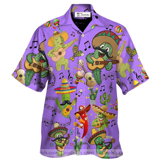Cactus Love Music Morado - Camisa Hawaiana Unisex para Hombres y Mujeres