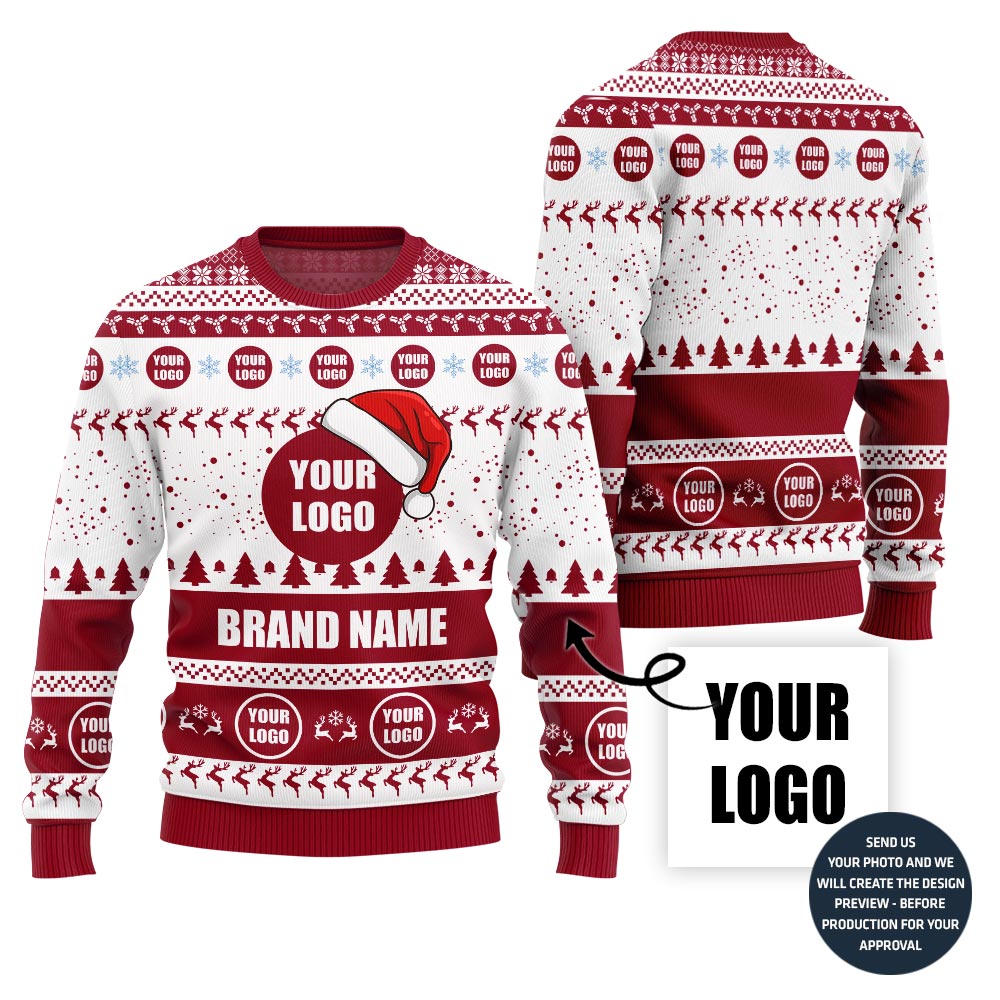 Custom Logo With Christmas Hat Ugly Sweater