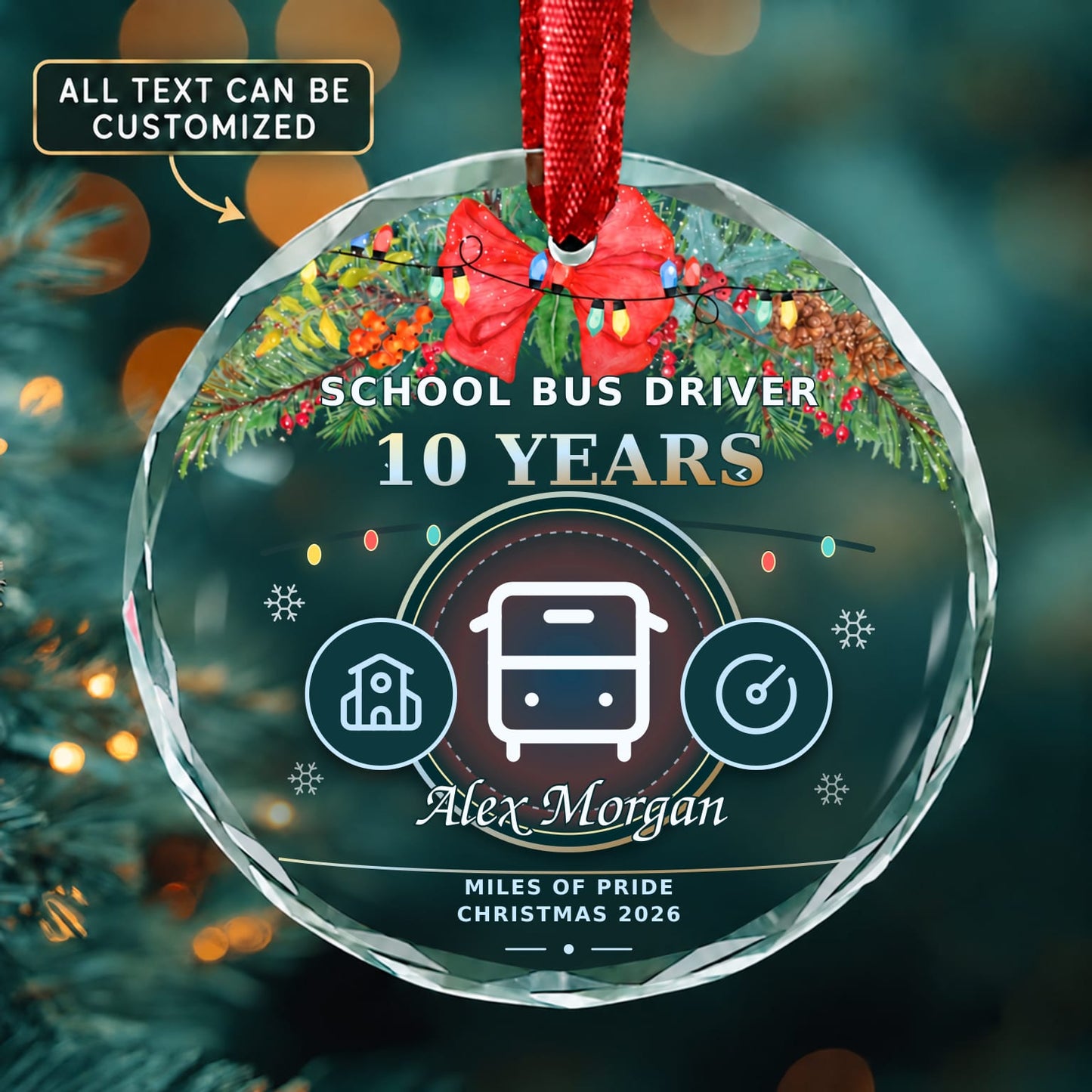 School Bus Driver Personalized Glass Ornament | 5To9Vibe