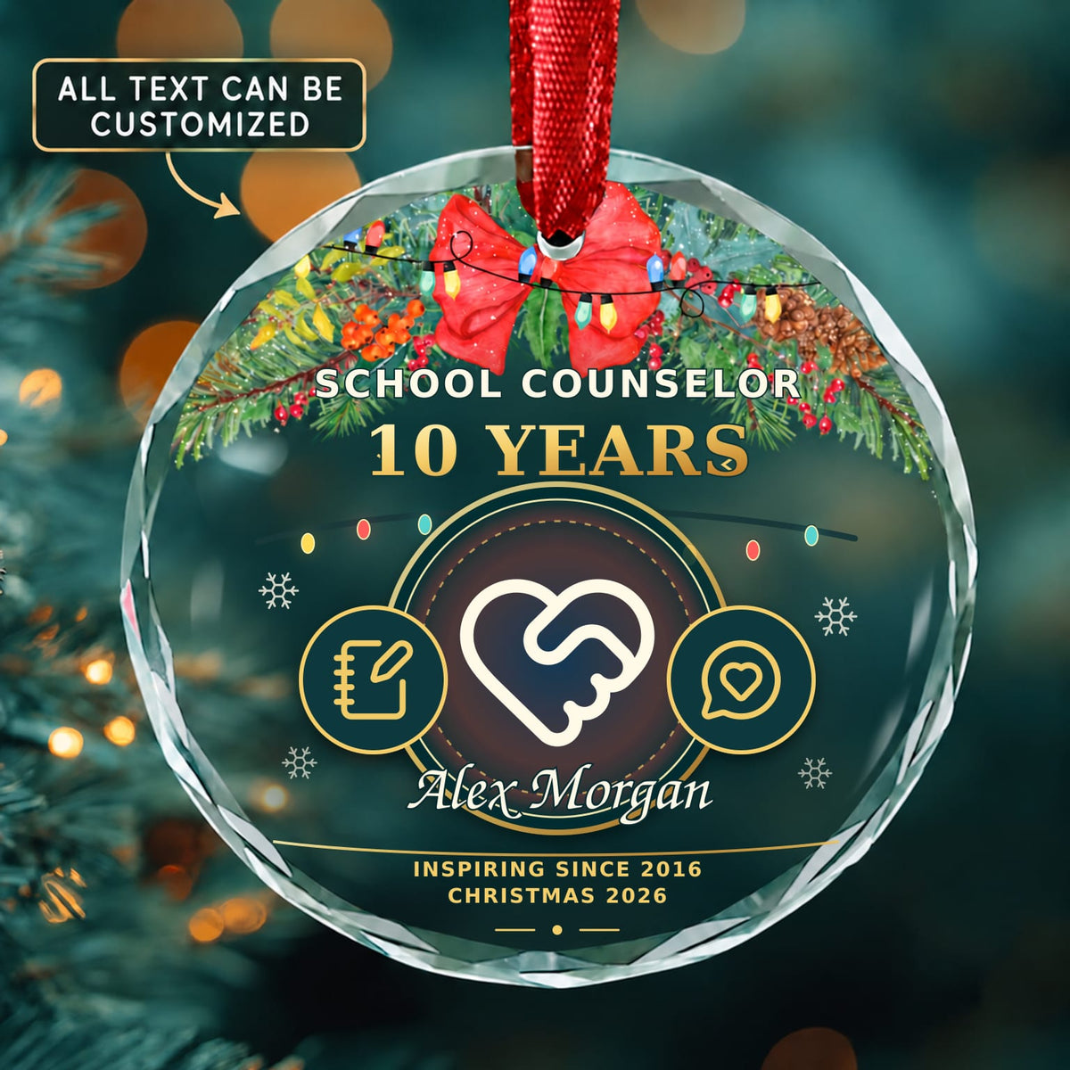 School Counselor Personalized Glass Ornament | 5To9Vibe