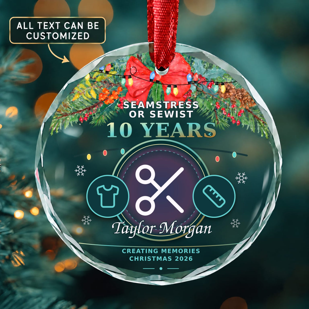 Seamstress or Sewist Personalized Glass Ornament | 5To9Vibe