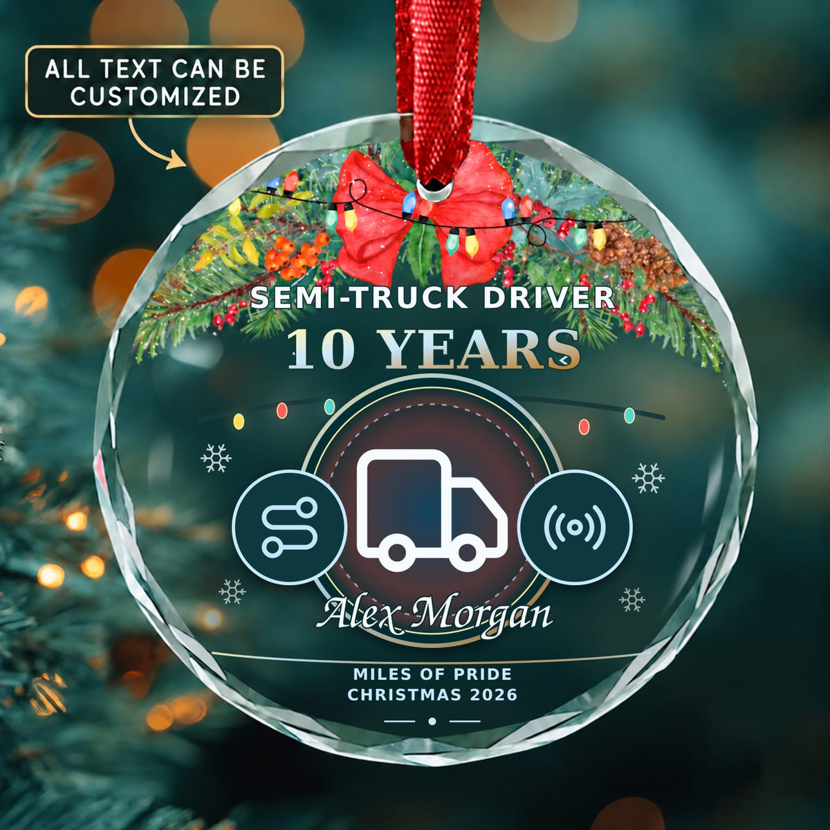 Semi Truck Driver Personalized Glass Ornament | 5To9Vibe