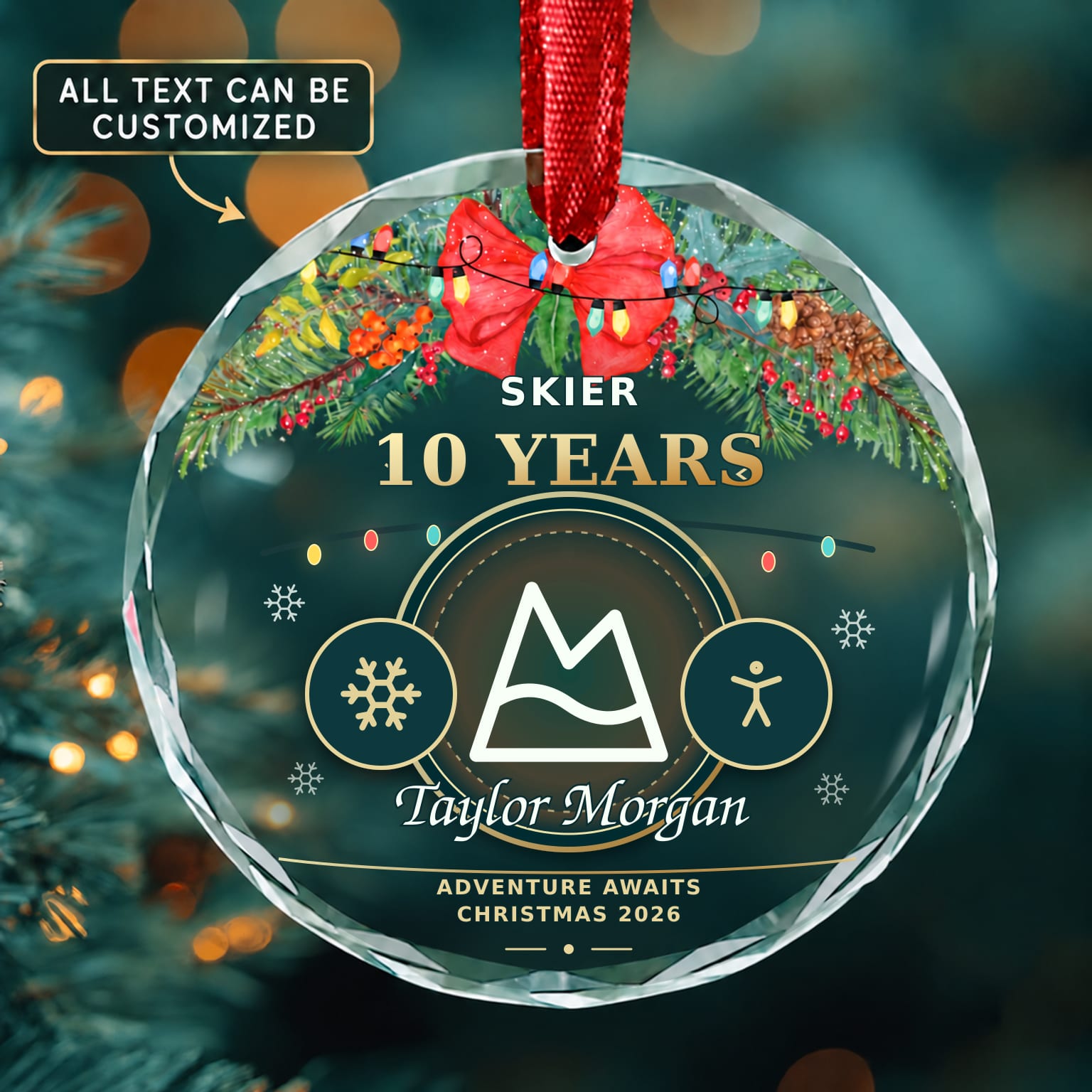 Skier Personalized Glass Ornament | 5To9Vibe