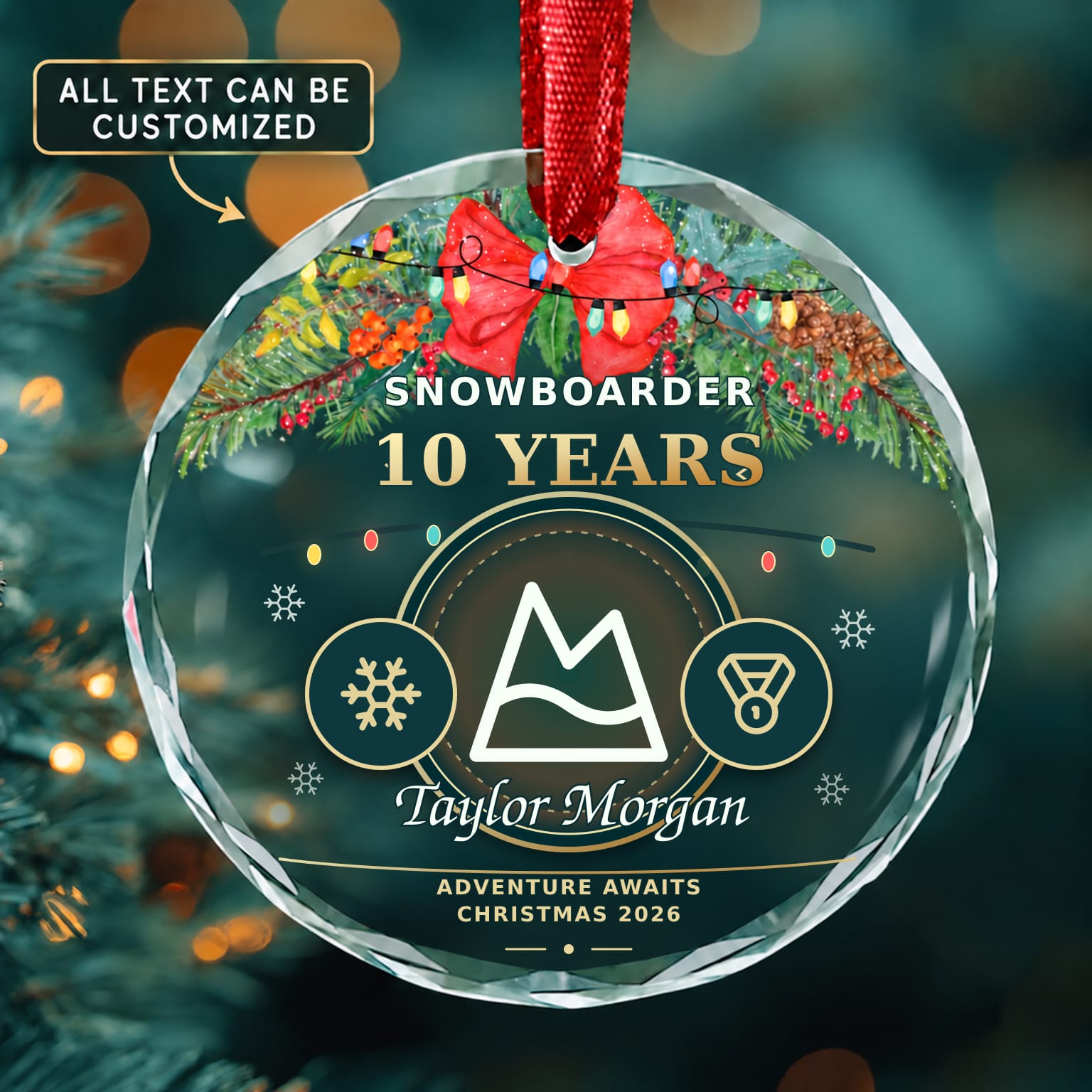 Snowboarder Personalized Glass Ornament | 5To9Vibe