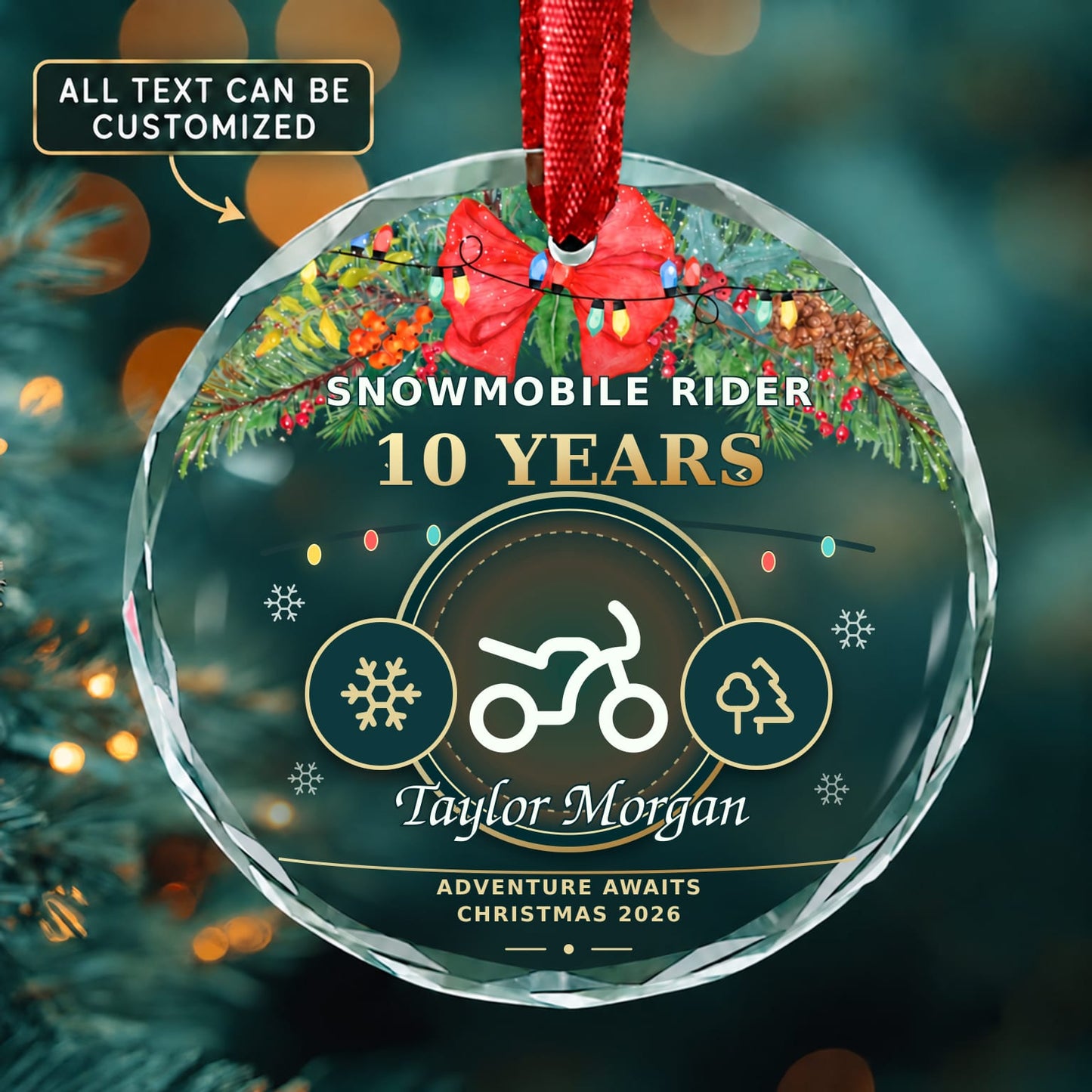 Snowmobile Rider Personalized Glass Ornament | 5To9Vibe