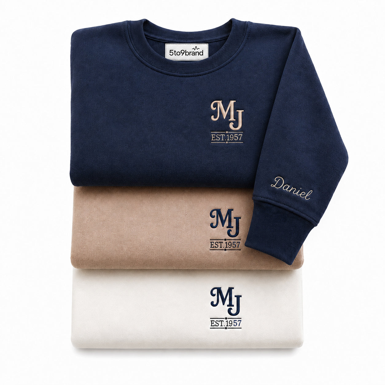 1957 Custom Monogram Embroidered with Name and Year For Birthday, Anniversary, Mother Dad Gift, Couple Gift, Husband Wife Gift, Family Gift Polo Shirts, Unisex T-shirts, Unisex Sweatshirt, Quarter Zip Sweatshirt, Hoodies