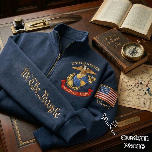 Embroidered U.S. Marine Corps 250th Anniversary Independence Day Quarter-Zip Sweatshirt