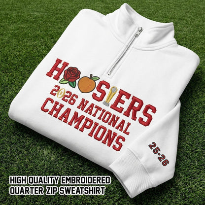 Embroidered Hoosiers Champs Sweatshirt: Rose & Peach Bowl 25/26 Quarter-Zip Sweatshirt