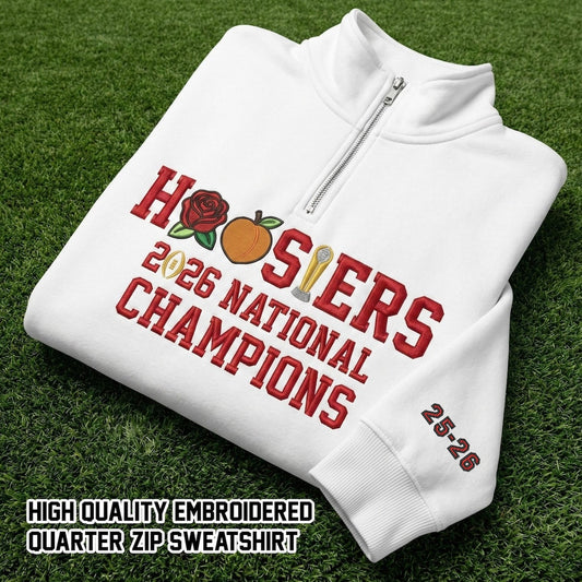 Embroidered Hoosiers Champs Sweatshirt: Rose & Peach Bowl 25/26 Quarter-Zip Sweatshirt
