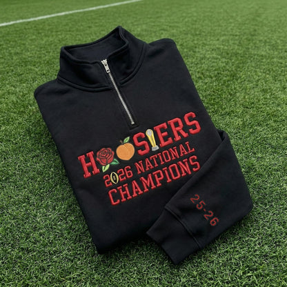 Embroidered Hoosiers Champs Sweatshirt: Rose & Peach Bowl 25/26 Quarter-Zip Sweatshirt