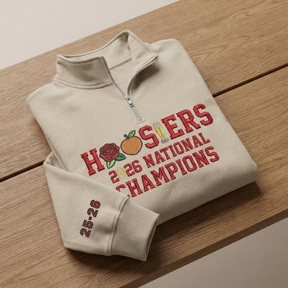 Embroidered Hoosiers Champs Sweatshirt: Rose & Peach Bowl 25/26 Quarter-Zip Sweatshirt
