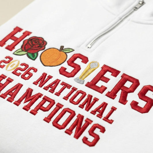 Embroidered Hoosiers Champs Sweatshirt: Rose & Peach Bowl 25/26 Quarter-Zip Sweatshirt
