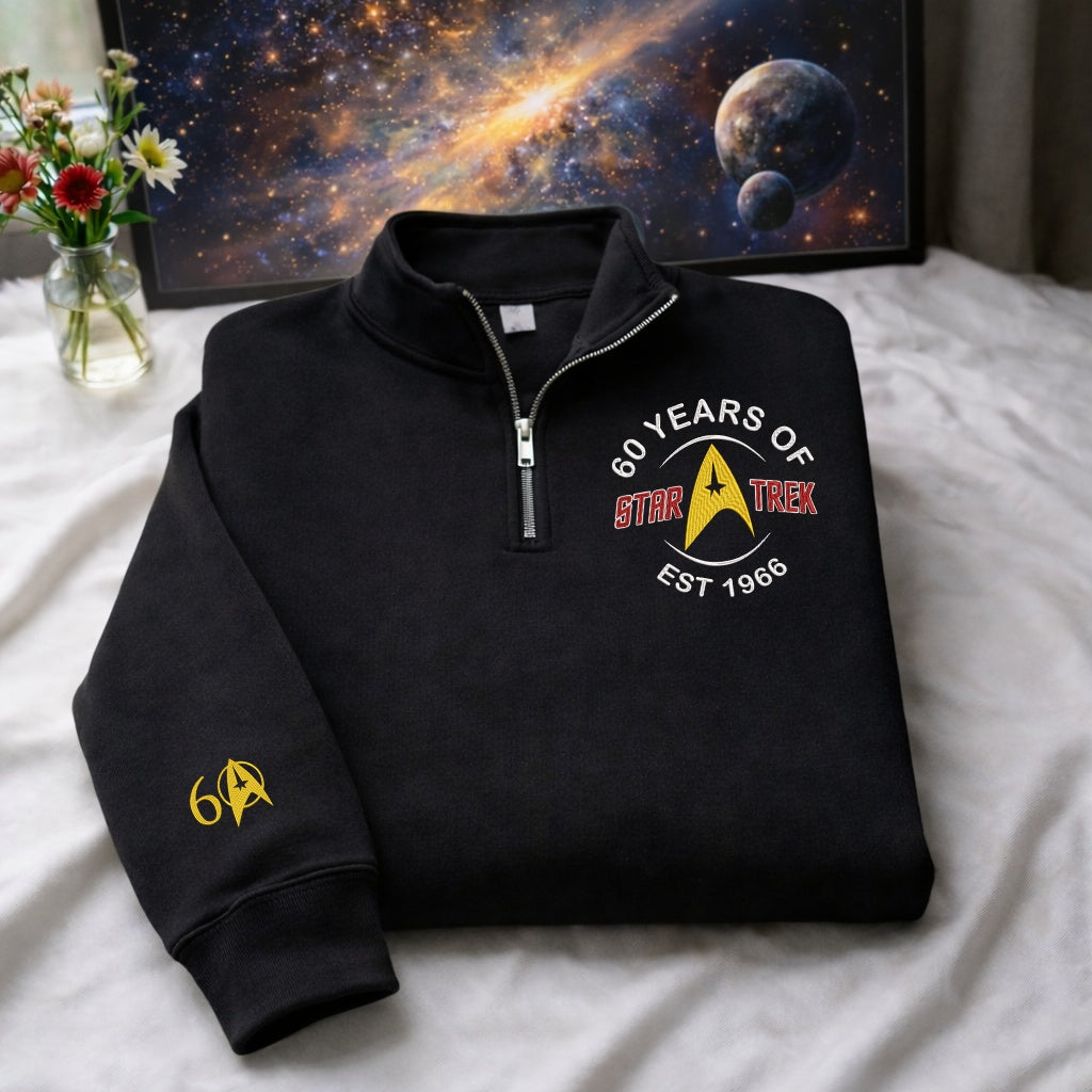Embroidered The 60th Of Star T Quarter-Zip Sweatshirt-Sweatshirts-5TO9VIBE