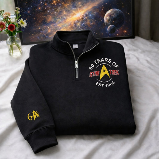 Embroidered The 60th Of Star T Quarter-Zip Sweatshirt-Sweatshirts-5TO9VIBE