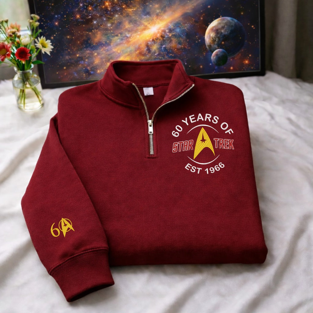 Embroidered The 60th Of Star T Quarter-Zip Sweatshirt-Sweatshirts-5TO9VIBE