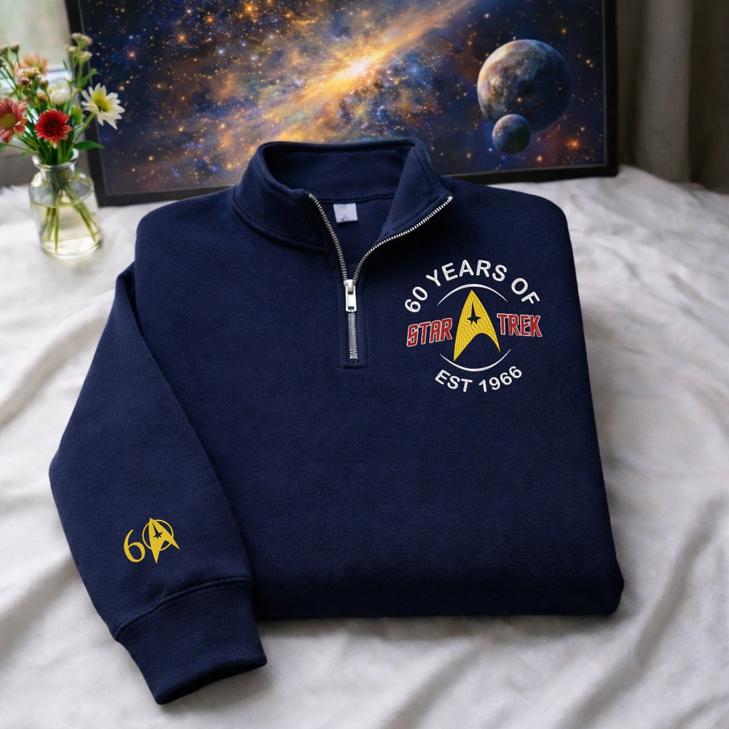 Embroidered The 60th Of Star T Quarter-Zip Sweatshirt-Sweatshirts-5TO9VIBE