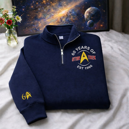 Embroidered The 60th Of Star T Quarter-Zip Sweatshirt-Sweatshirts-5TO9VIBE