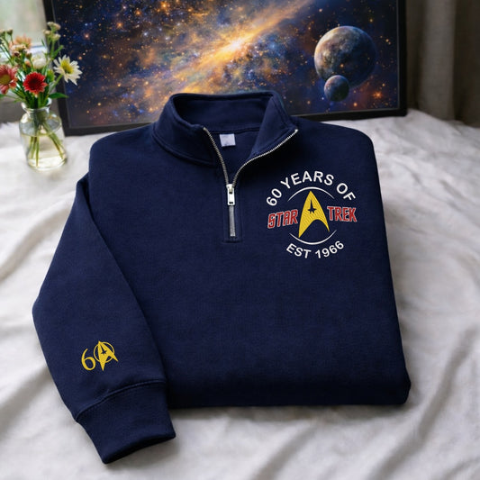 Embroidered The 60th Of Star T Quarter-Zip Sweatshirt-Sweatshirts-5TO9VIBE